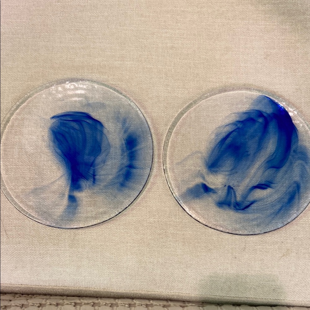 Set of 2 8” salad plates Bormioli Rocco Murano cobalt blue.